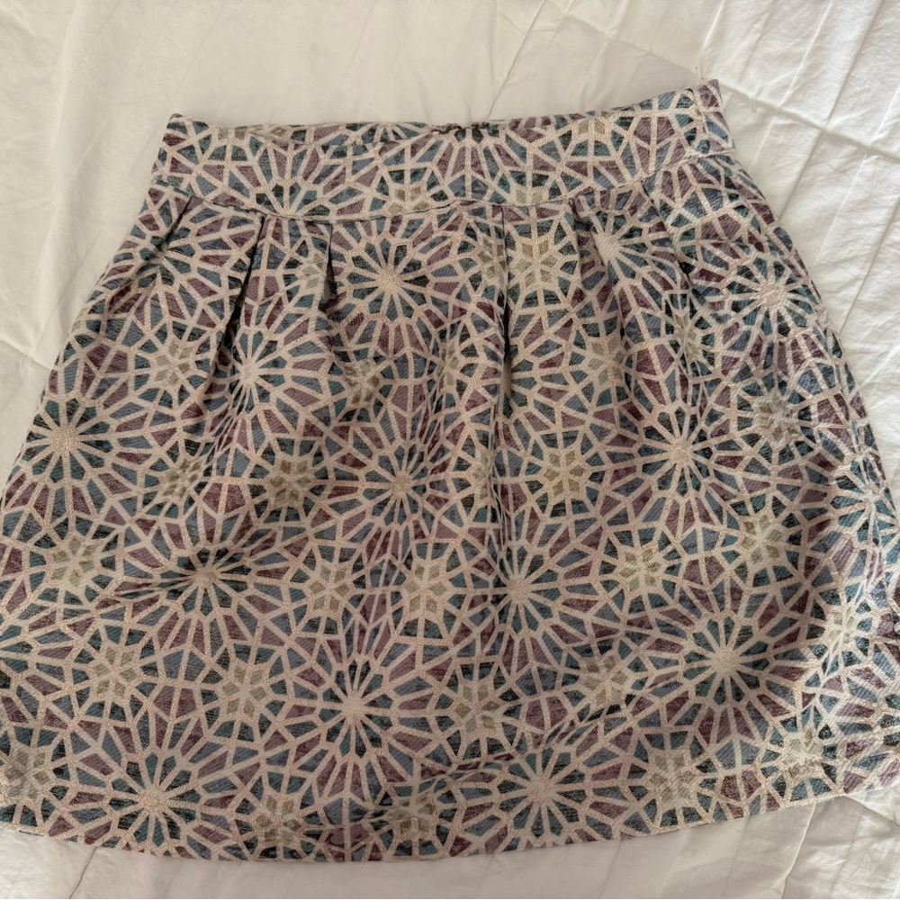 Miami Francesca’s Geometric Floral Pleated Mini Skirt - Cream, Blue, Purple